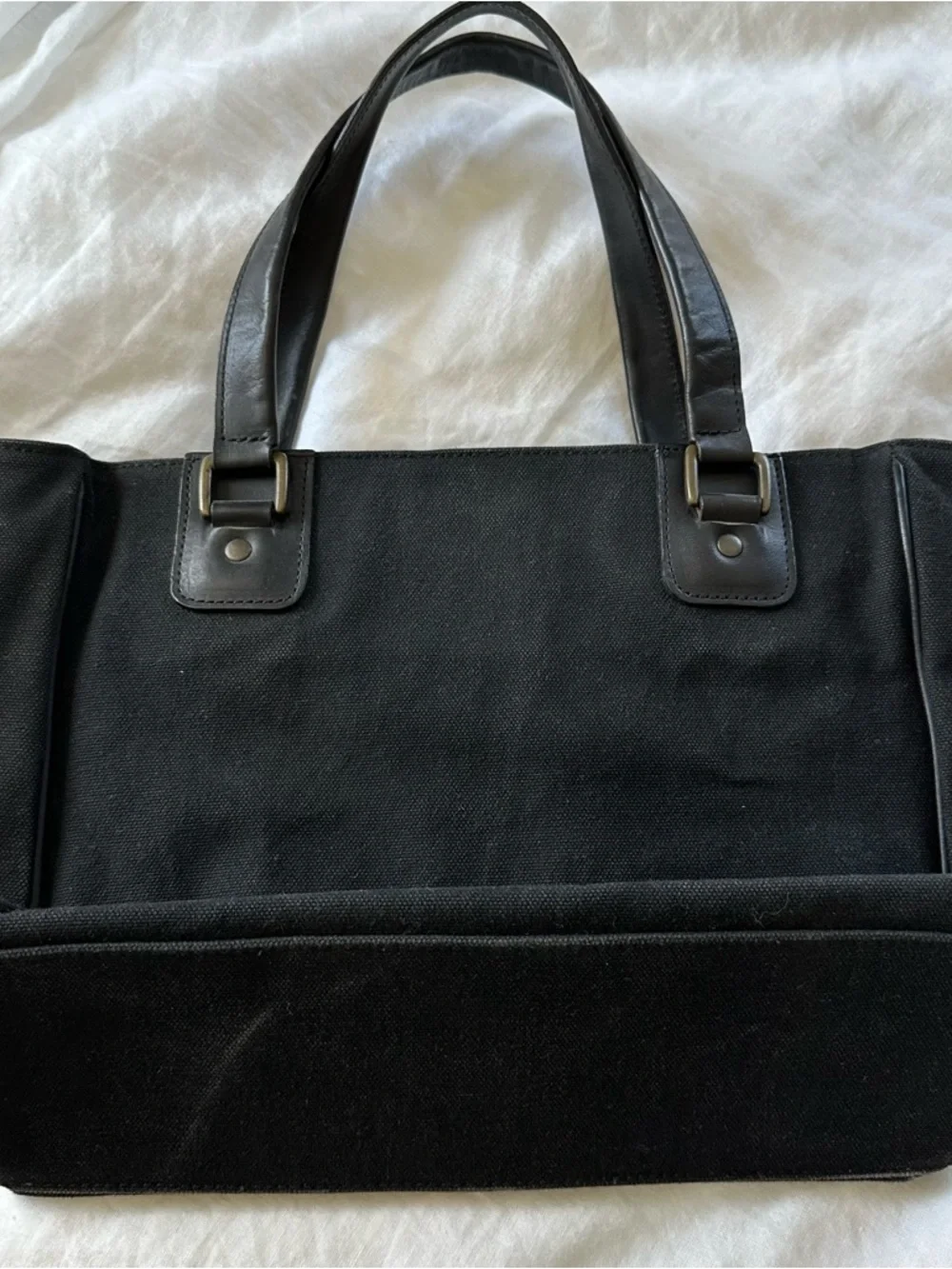 Black Dries Van Noten Canvas Tote Bag with Leather Handles - Picture 4 of 8